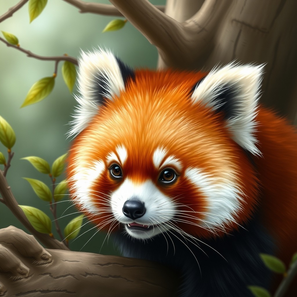 fluffy red panda, storybook style, high detail