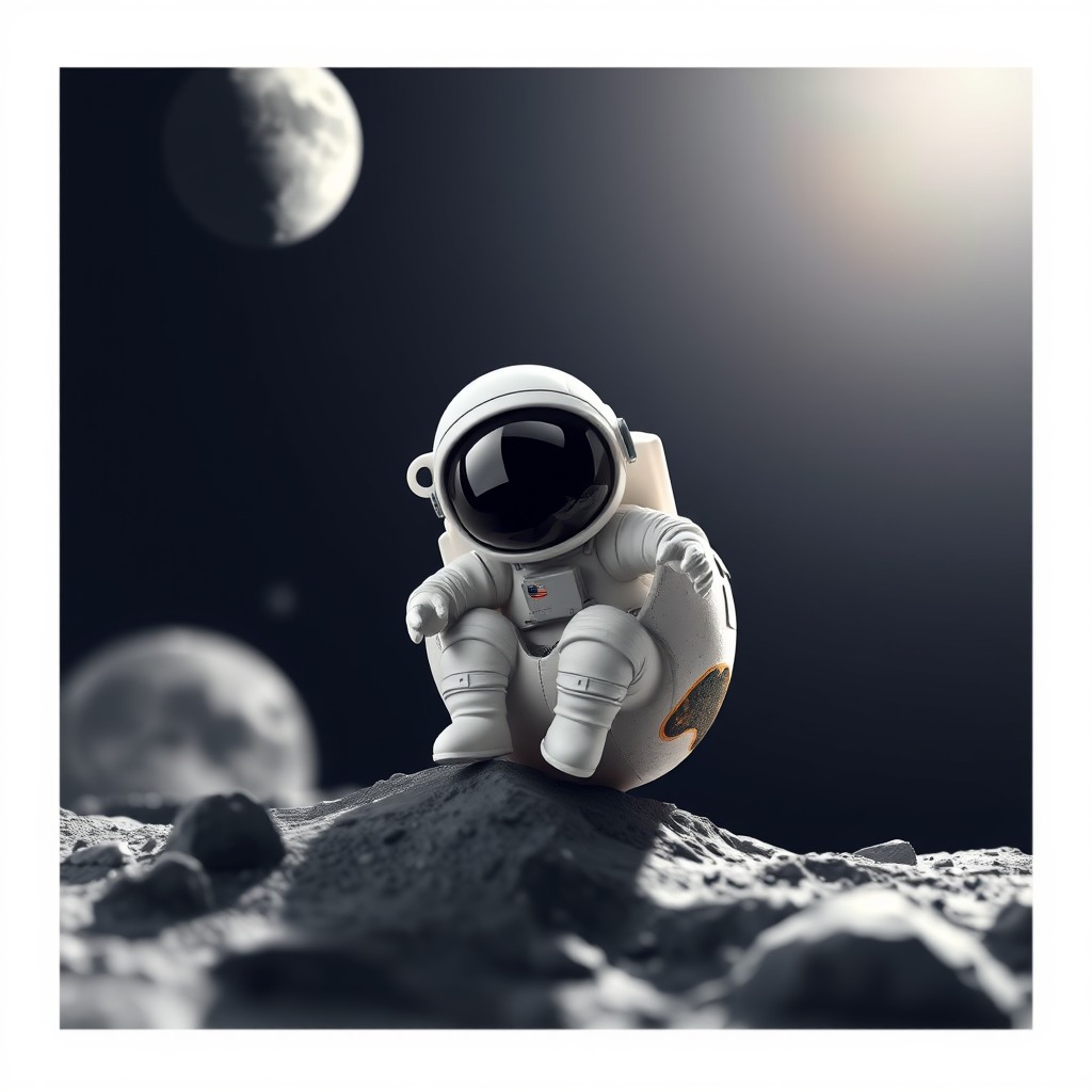 a tiny astronaut hatching from an egg on the moon
