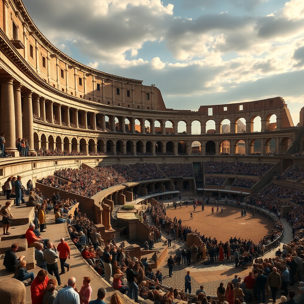 ancient roman colosseum in its prime, crowds, cinematic realism