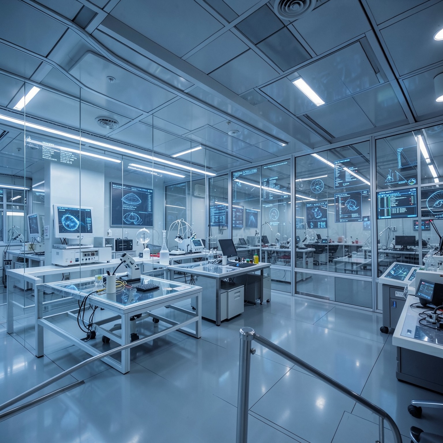 Futuristic laboratory with transparent displays