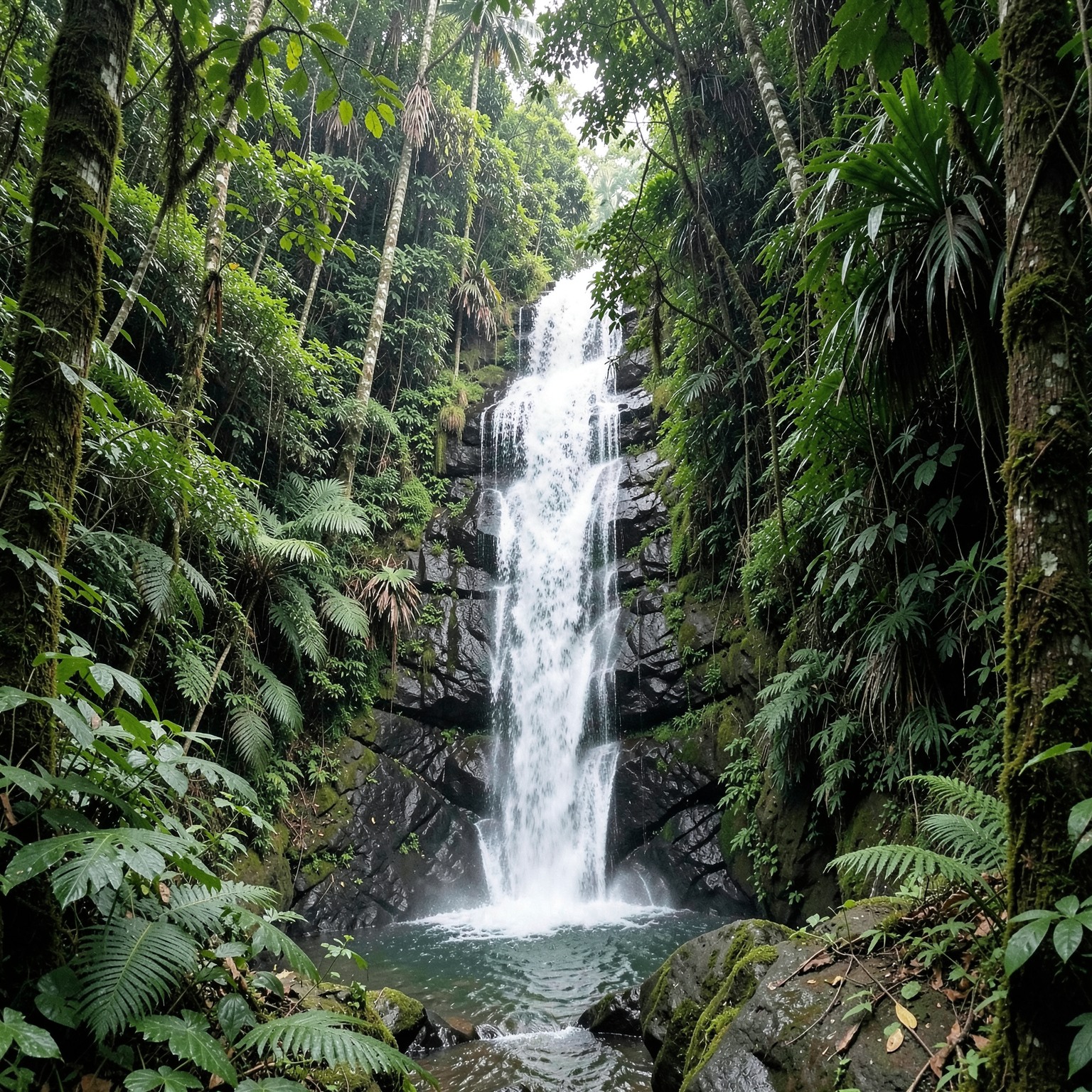 hidden tropical waterfall inside jungle