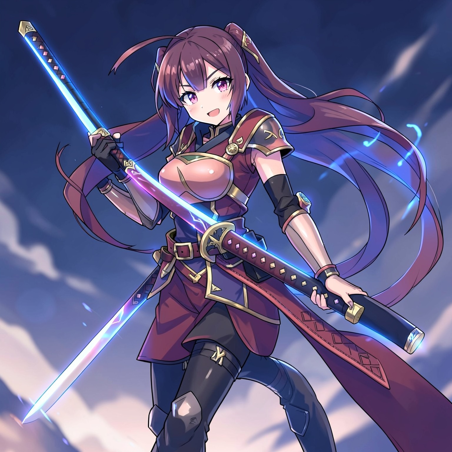Anime style warrior girl with glowing katana