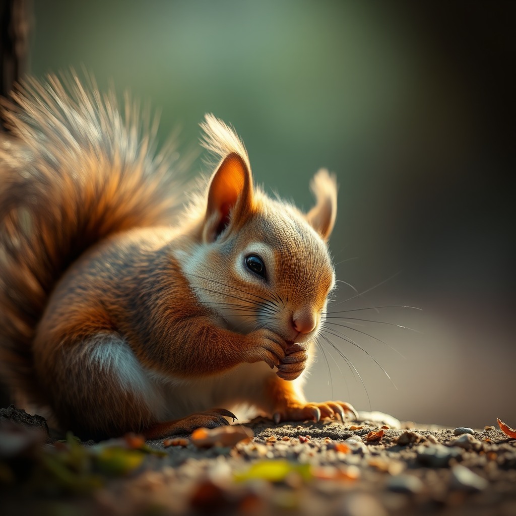 sleepy squirrel, cinematic depth of field, ultra detailed fur