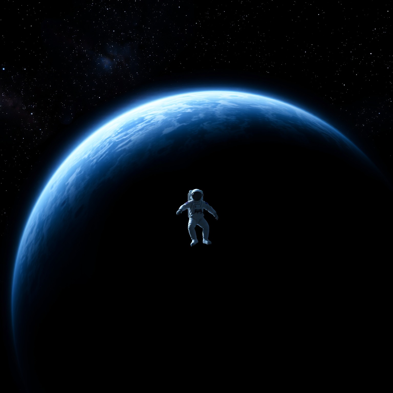 A dark and moody space scene with a lone astronaut floating in the vastness, surrounded by stars and distant galaxies, evoking a sense of isolation and exploration.