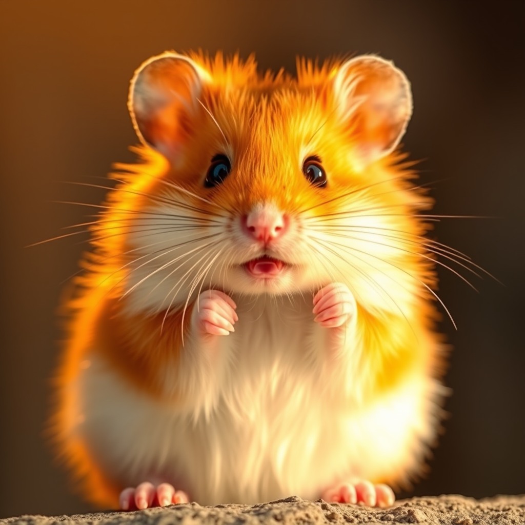 fluffy hamster, golden hour light, high detail