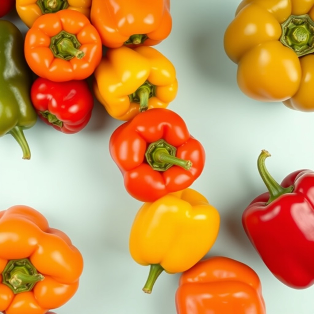 colorful peppers flat lay, graphic composition