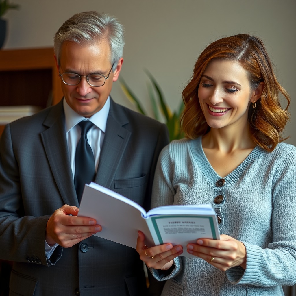Photo-realistic editorial photography, realistic scene representing a couple organizing household documents