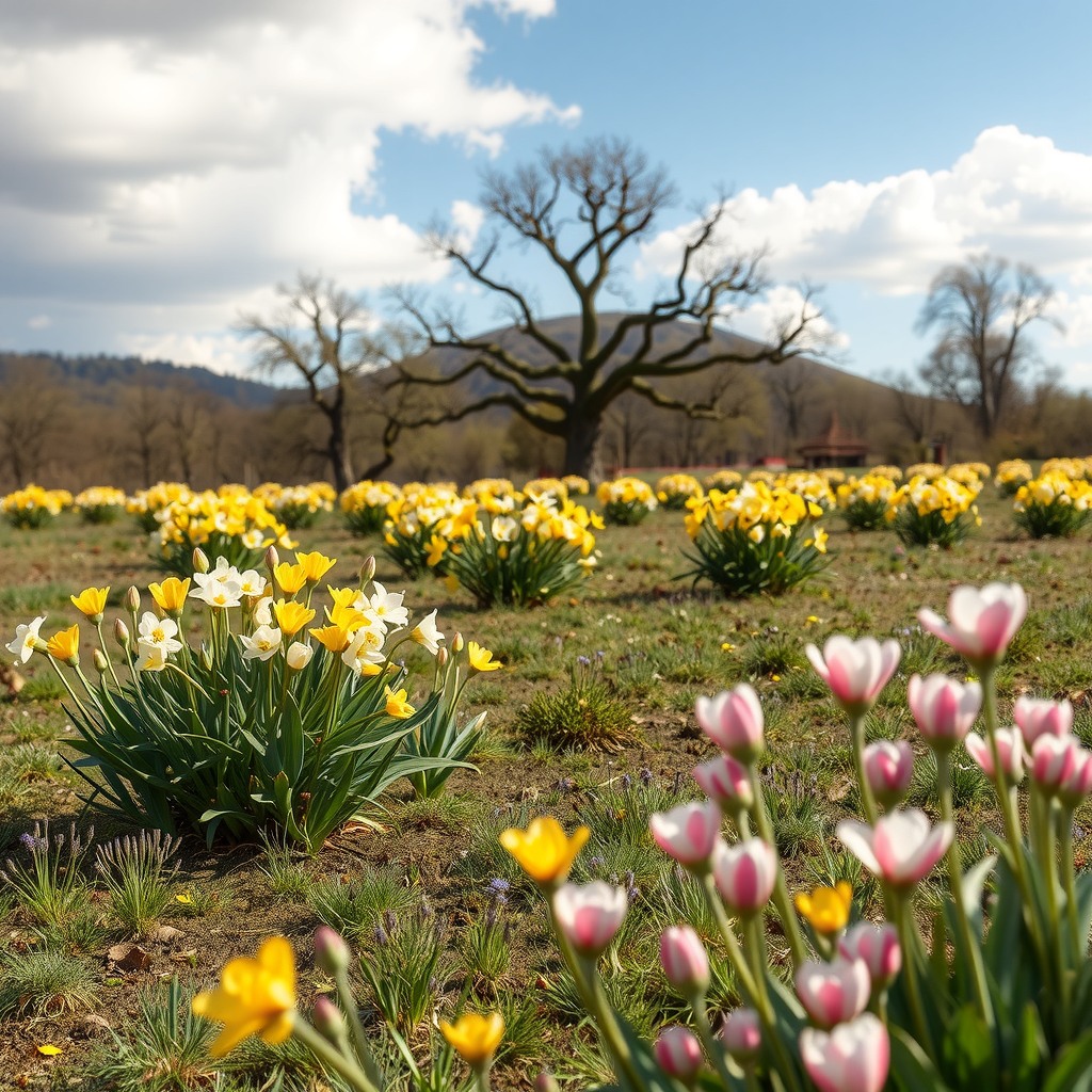 Photo-realistic editorial photography, realistic scene representing spring nature