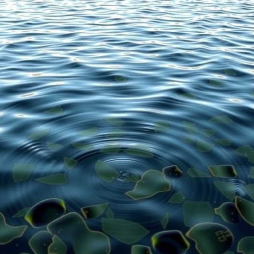 Photo-realistic editorial photography, realistic scene representing lake ripples