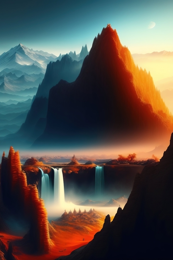 3d Ai Art, Sun, Sunset, Mountain, Star, Sky