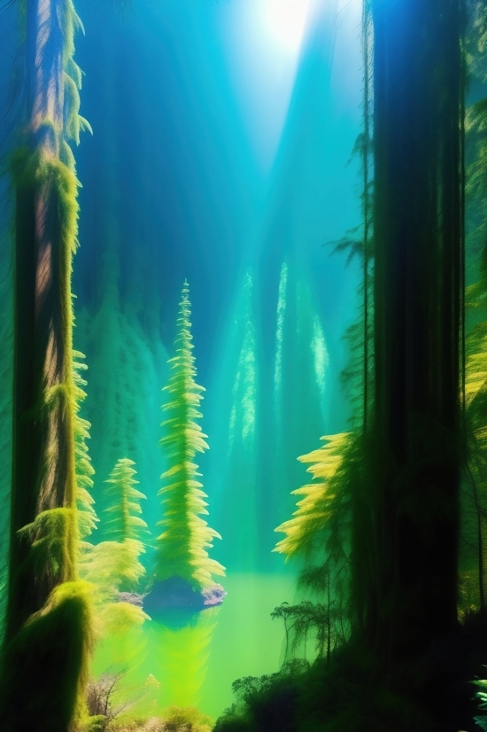 Acrylic, Tree, Aquatic, Forest, Sun, Water