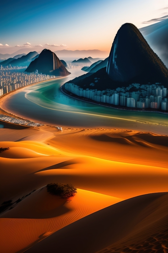 Advanced Ai Art Generator, Landscape, Sand, Dune, Sky, Sunset