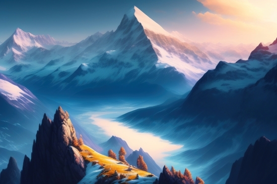 Ai Animate Image, Glacier, Mountain, Snow, Landscape, Sky