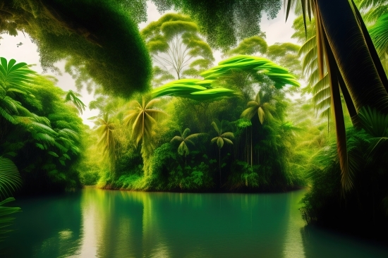 Ai Art Generate Free, Aquatic, Tree, Water, Landscape, Palm