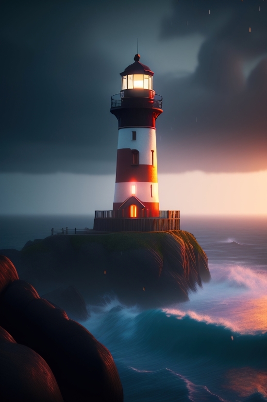 Ai Art Generator Online, Beacon, Tower, Structure, Lighthouse, Sea