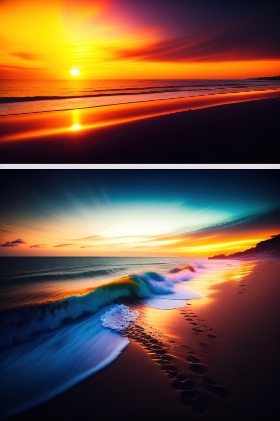 Ai Art Online, Sun, Sunset, Star, Sea, Light