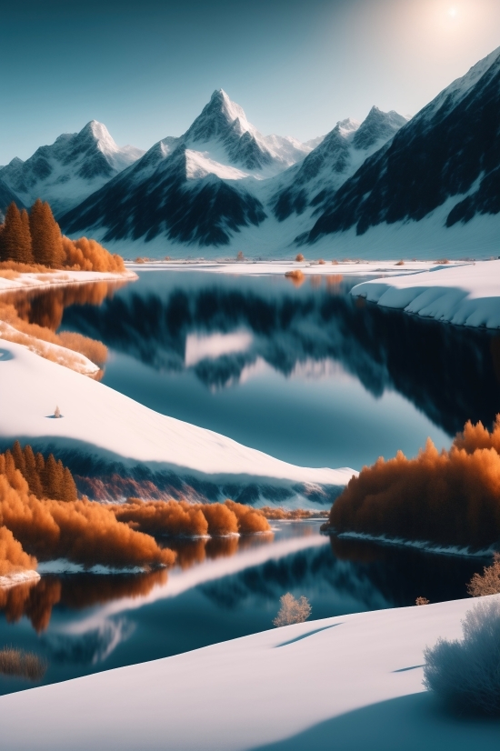 Ai Background Free, Lake, Body Of Water, Mountain, Landscape, Snow