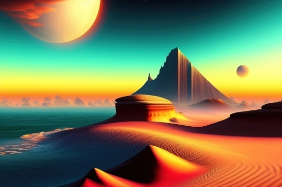 Ai Bot Image, Sun, Sky, Sunset, Pyramid, Landscape