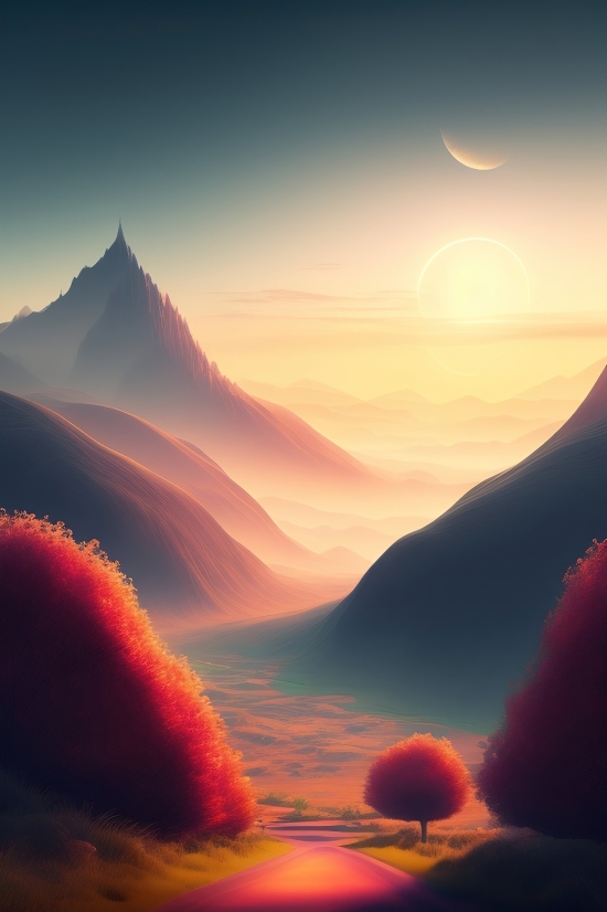 Ai Creation Art, Online Ai Image Editor, Landscape, Sunset, Sun, Sky