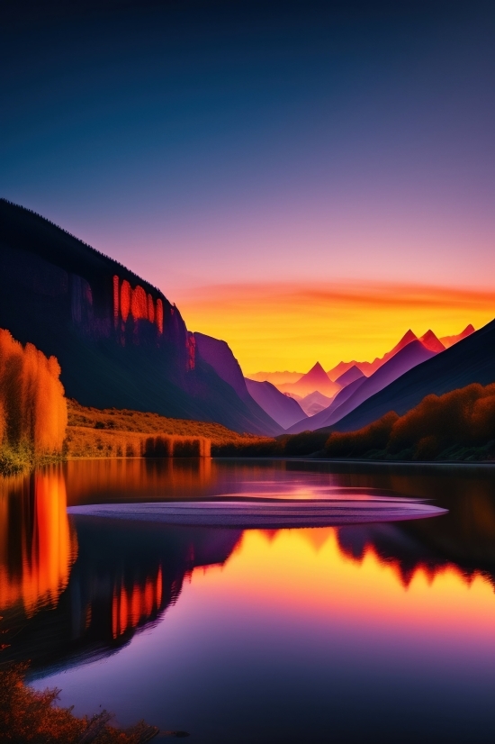 Ai Designer App, Lake, Reflection, Sunset, Landscape, Sky