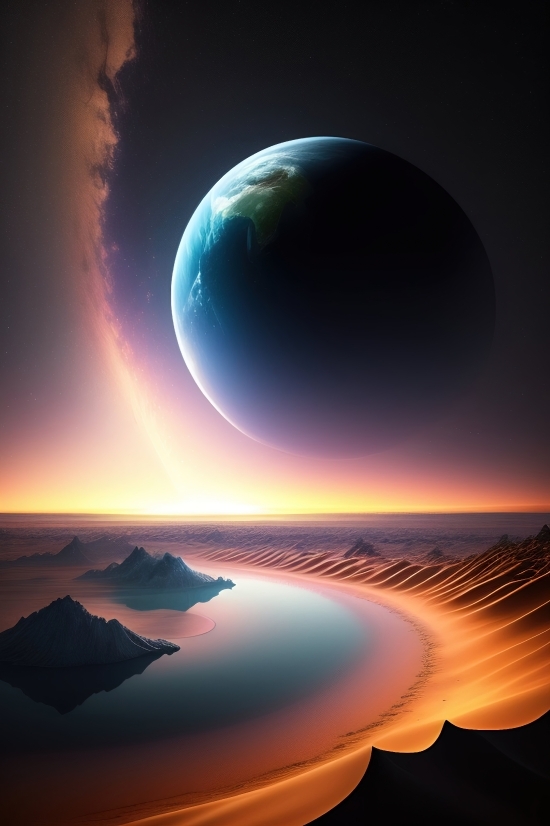 Ai Digital Art Generator, Sun, Moon, Sky, Light, Sunset