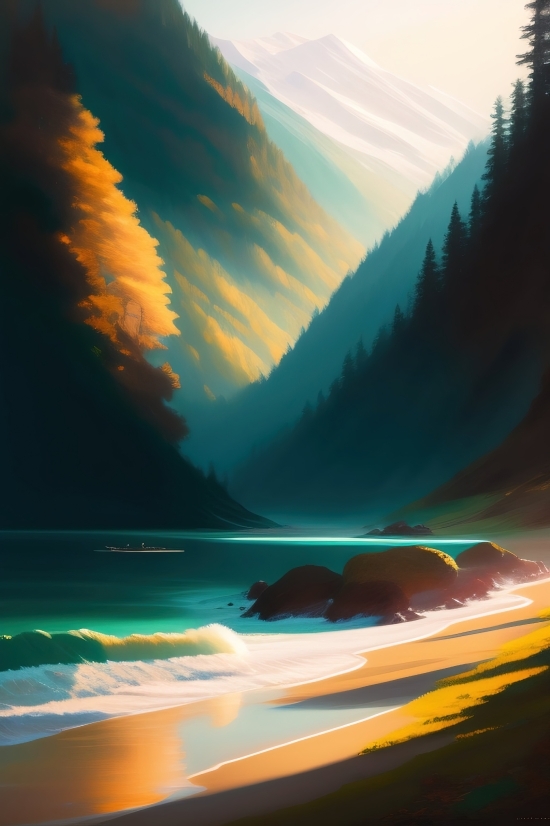 Ai Digital Art, Sunset, Landscape, Sky, Sun, Sea