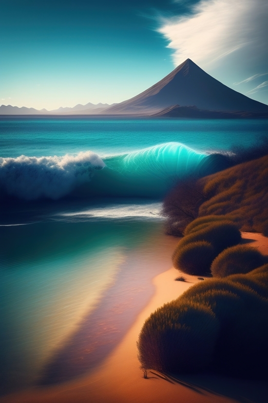 Ai Drawing Generator, Ocean, Beach, Sea, Sand, Sunset