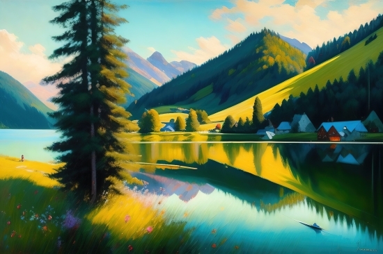 Ai For Art, Reflection, Lake, Landscape, Sky, Water