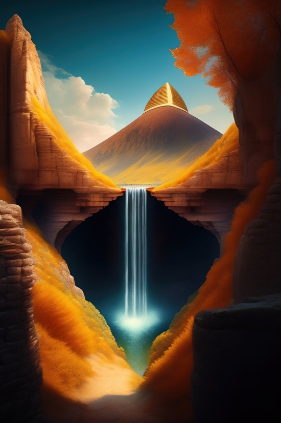 Ai Generated 3d Art, Canyon, Ravine, Valley, Sunset, Natural Depression