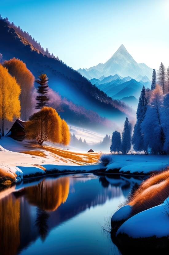Ai Generated Art Photo, Lake, Mountain, Landscape, Water, Mountains