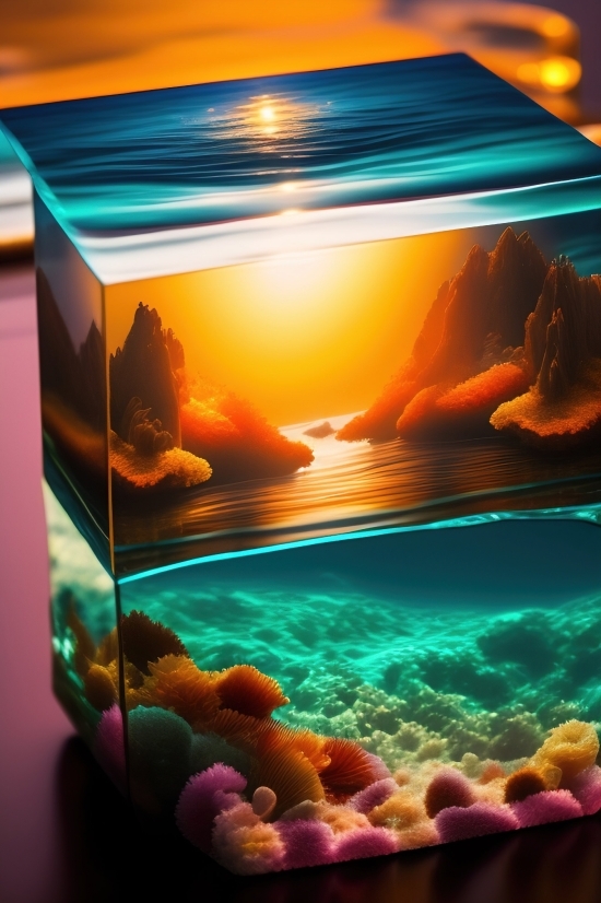 Ai Generated Images From Text, Aquarium, Sea, Sun, Ocean, Sunset