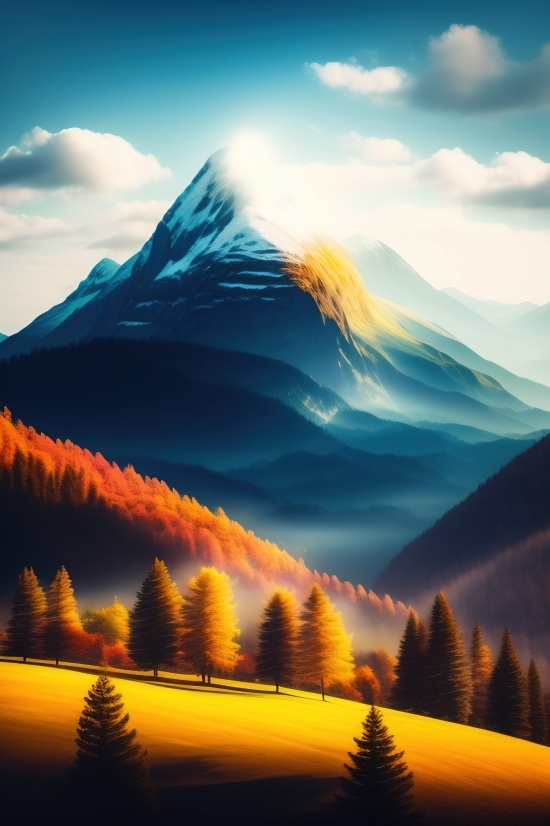 Ai Generated Pics Free, Landscape, Sky, Sun, Sunset, Mountain
