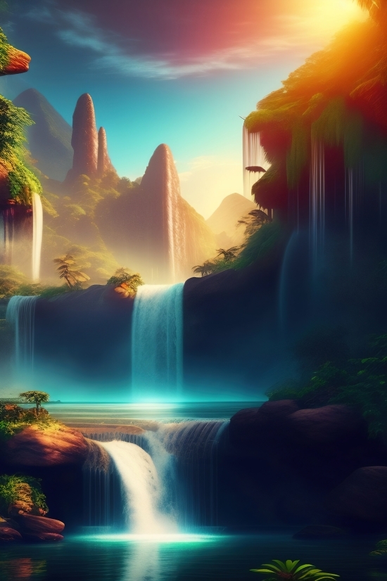 Ai Image To Anime, Fountain, Structure, Waterfall, Water, River