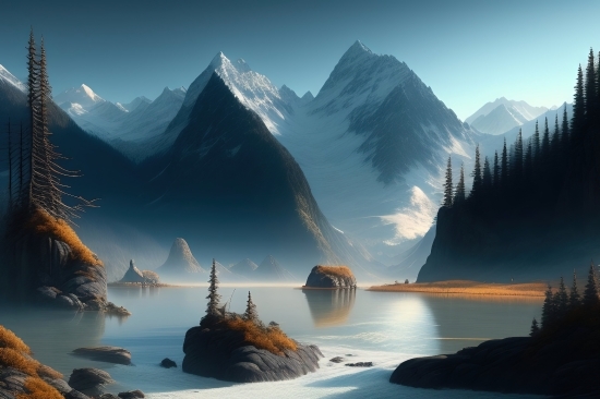 Ai Nft Art Generator, Lake, Glacier, Mountain, Snow, Body Of Water