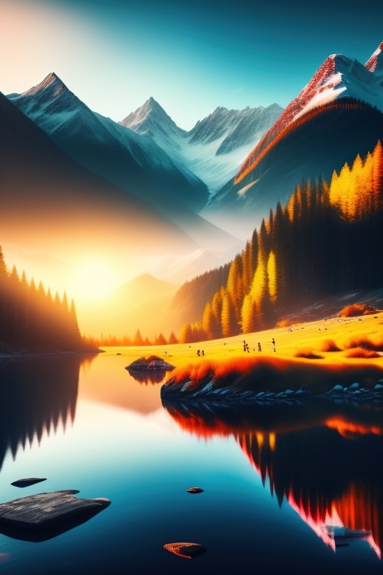 Ai Oil Painting Generator, Reflection, Sunset, Picture, Sun, Representation