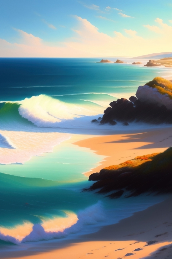 Ai Painting Generator Free, Ocean, Sea, Beach, Water, Sun