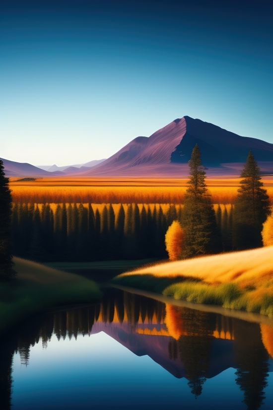 Ai Painting Generator Free Online, Lake, Reflection, Landscape, Water, Mountain