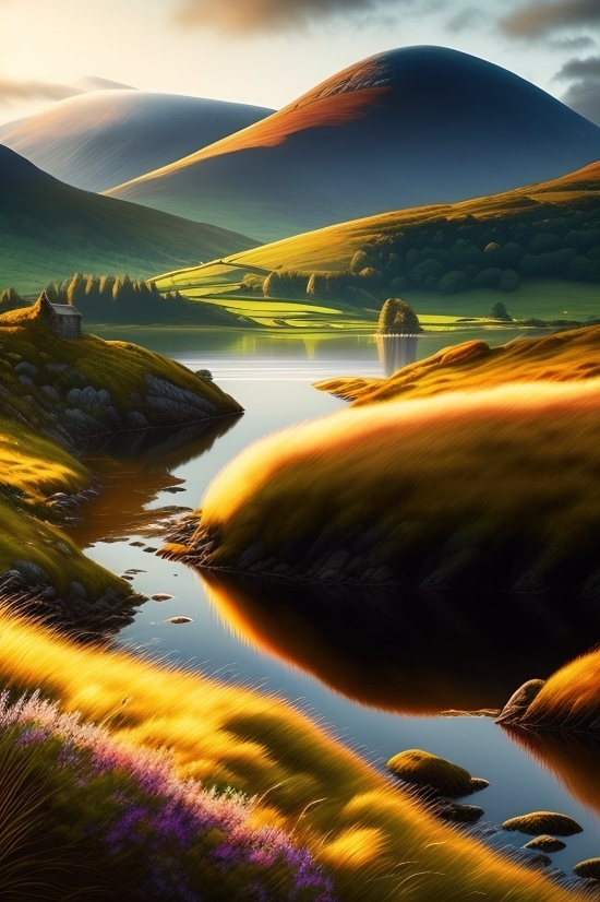 Ai Upscale Image Reddit, Landscape, Mountain, Sky, Gorse, Lake