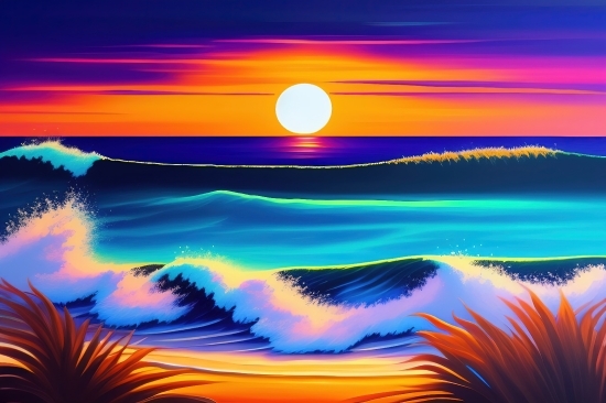 Aiseo Art, Seascape, Light, Wallpaper, Sun, Wave