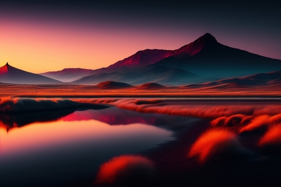 Anlas Ai Generator, Sunset, Landscape, Sun, Sky, Desert