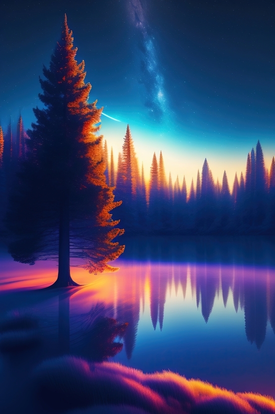 Artwork With Ai, Lake, Reflection, Sky, Water, Landscape