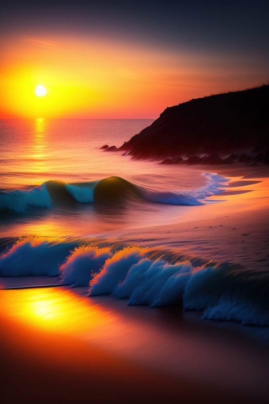 Beach, Sun, Sunset, Sea, Ocean, Water