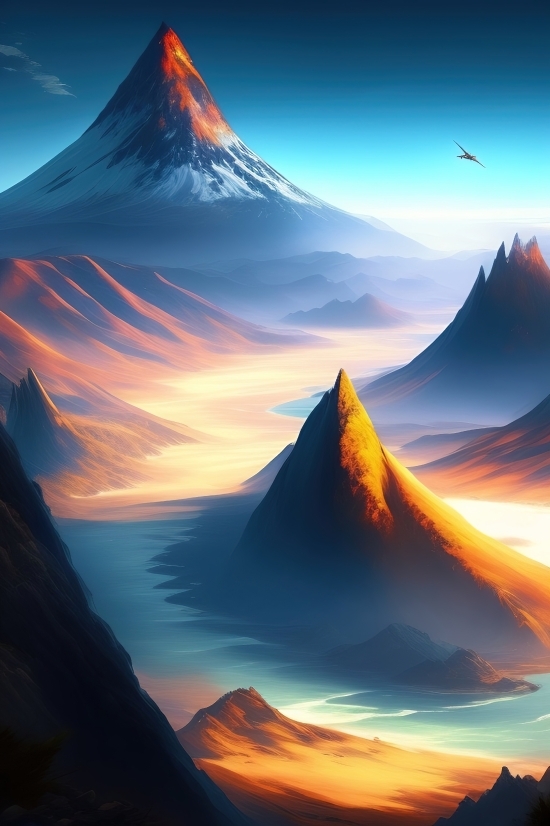 Best Free Ai Art Websites, Volcano, Mountain, Natural Elevation, Sun, Geological Formation