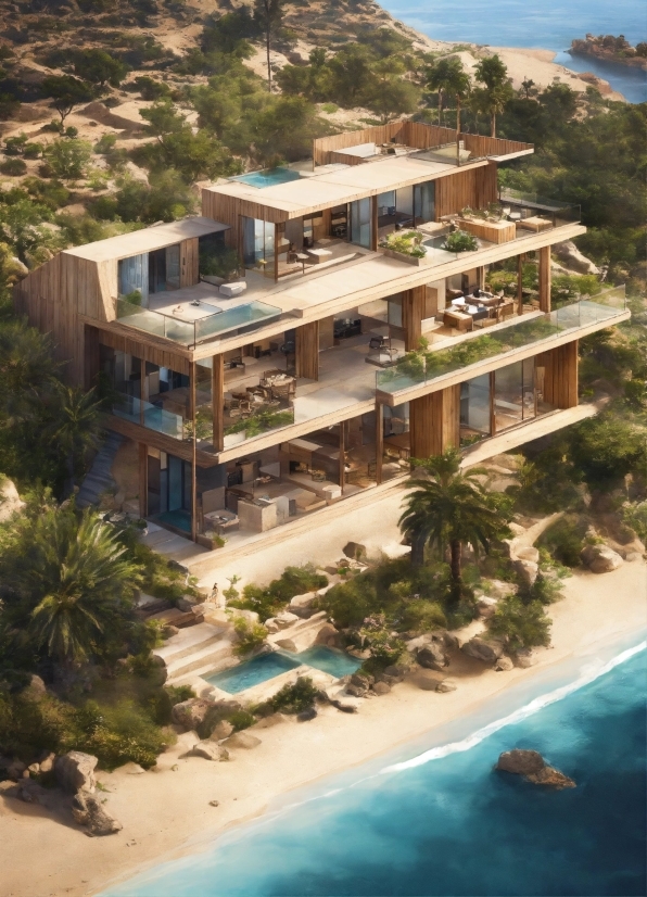 Building, Water, Azure, Tree, Seaside Resort, Condominium