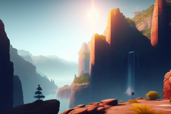 Canyon, Sunset, Ravine, Sky, Sun, Valley