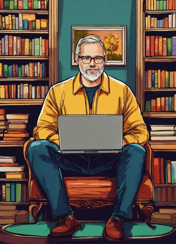 Clothing, Glasses, Bookcase, Personal Computer, Shelf, Book