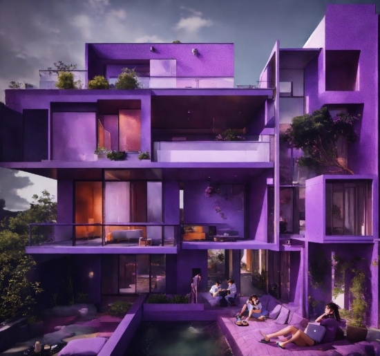 Cloud, Property, Purple, Light, Building, Architecture