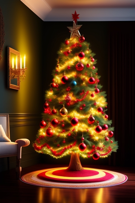 Computer Animation Video, Decoration, Tree, Holiday, Night, Lights