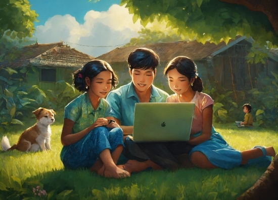 Computer, Personal Computer, Green, People In Nature, Happy, Grass