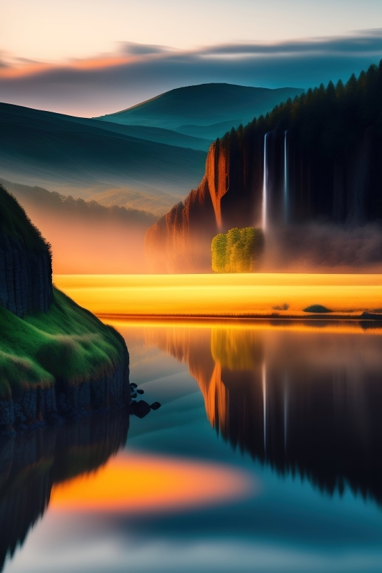 Dali Art Generator, Website Ai Generated Images, Sunset, Landscape, Reflection, Sky